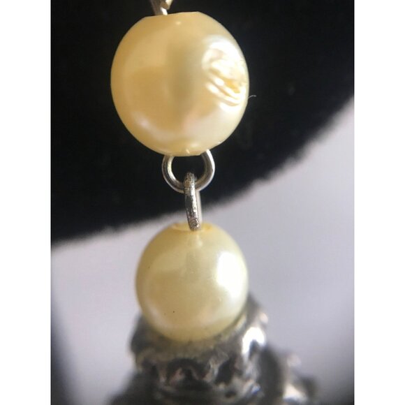 Vintage Double Pearl Pierced Wire Chandelier Dangle Earrings 11 Elongated - Picture 9 of 10